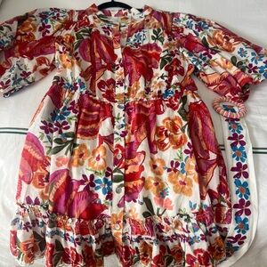 FARM Rio White Mini Dress with Red, Pink, Orange & Blue Floral Print